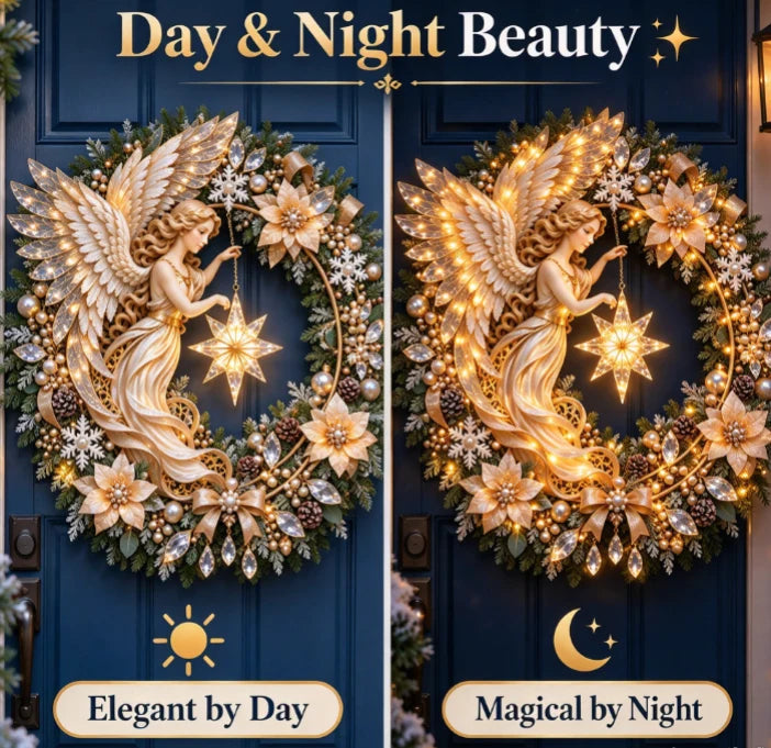 ✨🕊️ Angel Christmas Wreath – Light Up Your Holiday Welcome