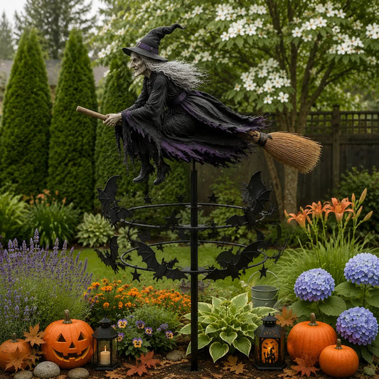 Enchanted Witch Garden Wind Spinner – Where Witches Fly and Bats Dance 🧙♀️🌪️