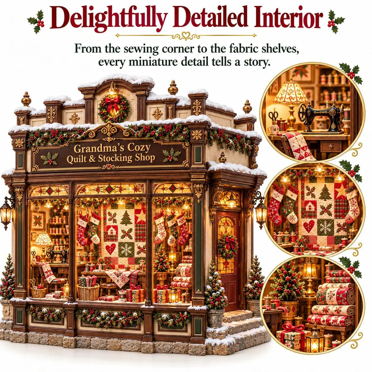 🧵 Cozy Quilt Shop DIY Kit – Light‑Up Christmas Miniature You Build Yourself