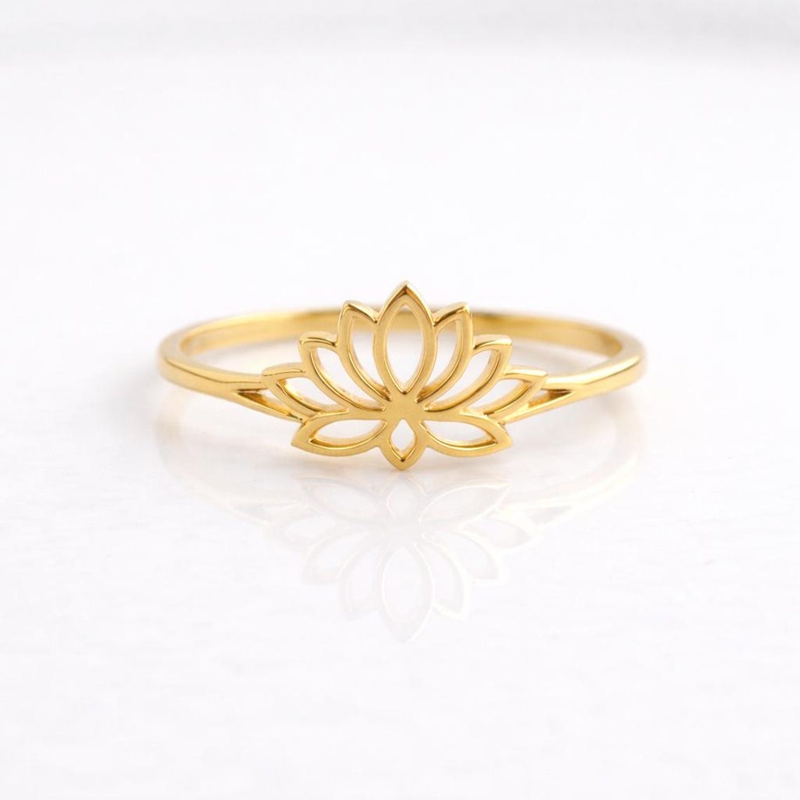 Golden Lotus Flower Ring Plated Unique Flower Design Rings Gift for Her