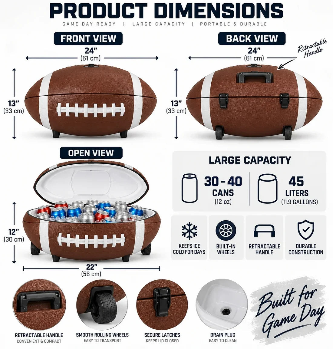 🏈 Football‑Shaped Cooler – 50+ Can Game Day Cooler