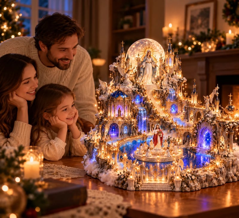 ✝️ Heavenly Light Sanctuary – Illuminated Cathedral Diorama with Rotating Faith Scene