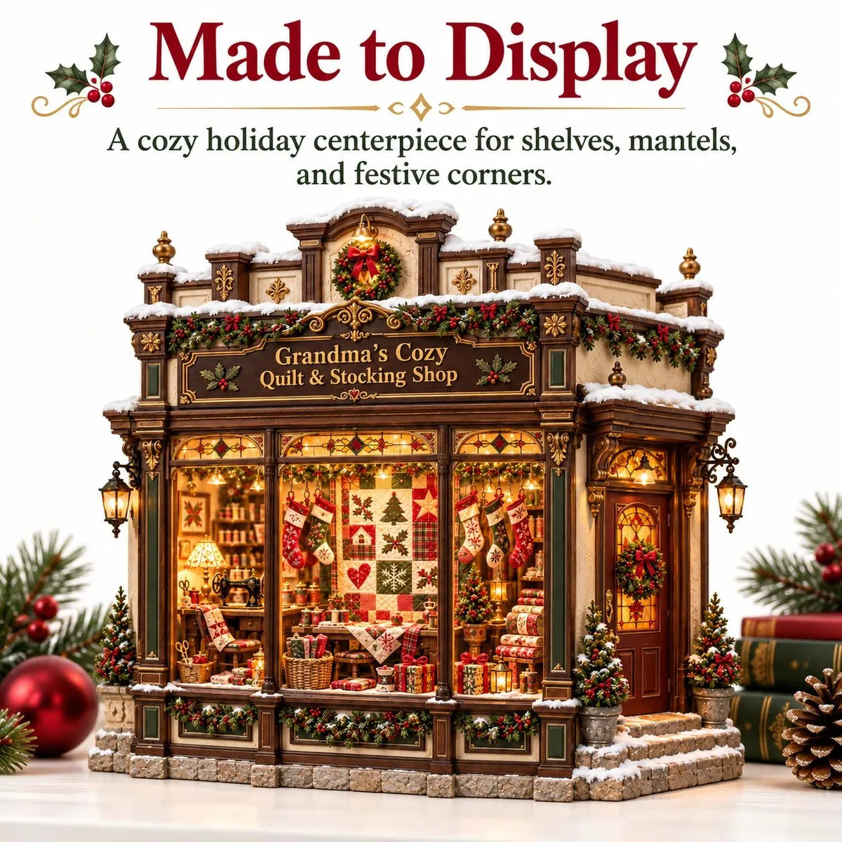 🧵 Cozy Quilt Shop DIY Kit – Light‑Up Christmas Miniature You Build Yourself