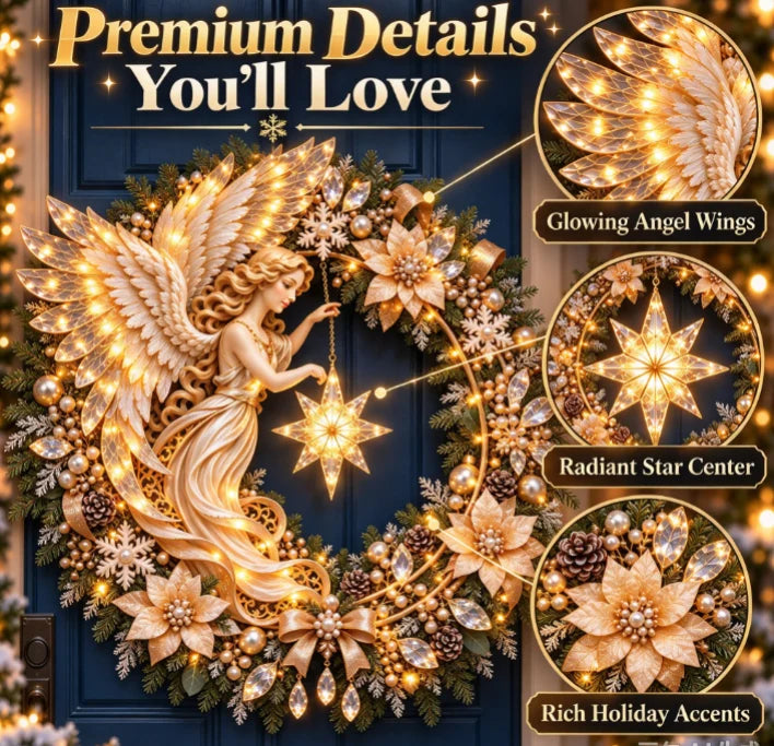 ✨🕊️ Angel Christmas Wreath – Light Up Your Holiday Welcome