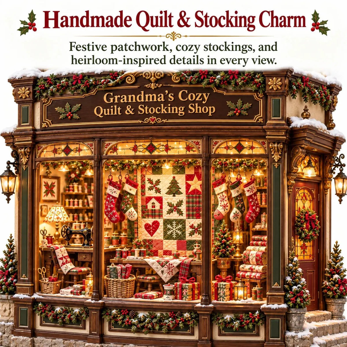 🧵 Cozy Quilt Shop DIY Kit – Light‑Up Christmas Miniature You Build Yourself