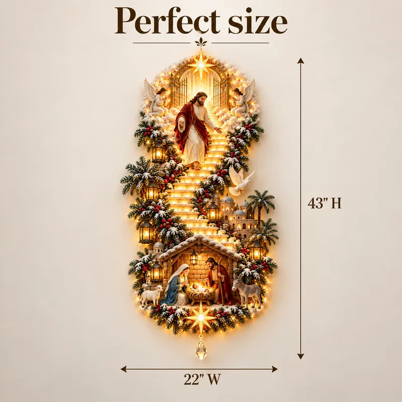 ✨ Jesus Light of Heaven Christmas Wall Hanging – Illuminated Nativity Wall Decor