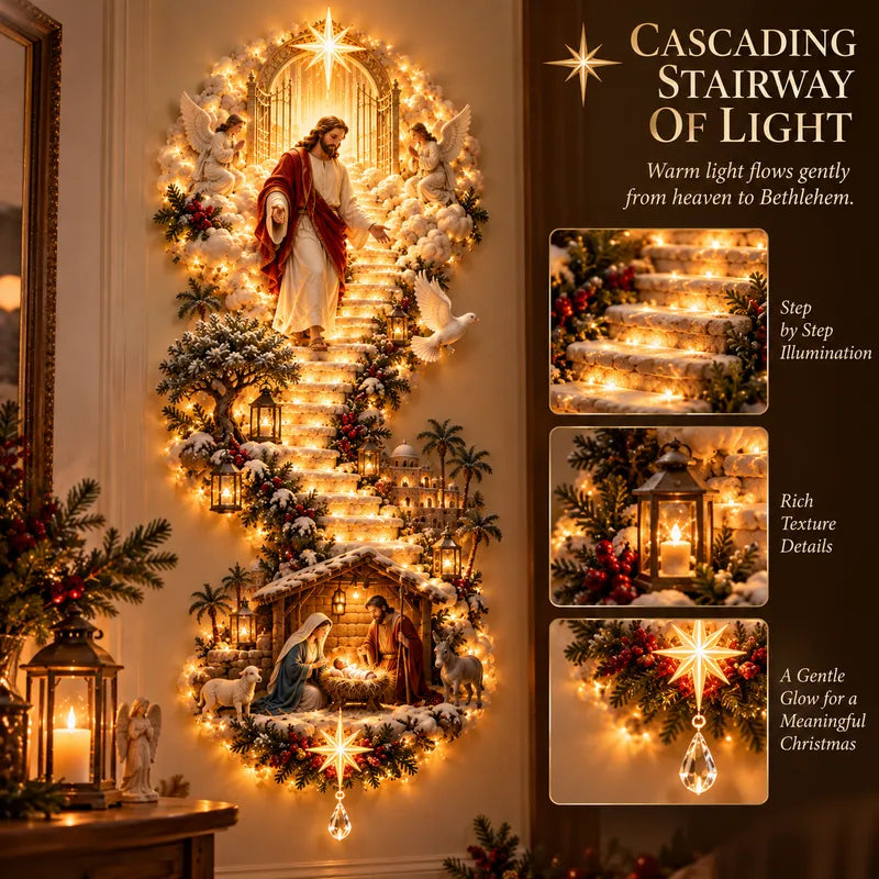 ✨ Jesus Light of Heaven Christmas Wall Hanging – Illuminated Nativity Wall Decor