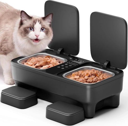 🐱 Automatic Wet Food Cat Feeder – Cooling, Pre‑Heating & Dual‑Bowl Feeding