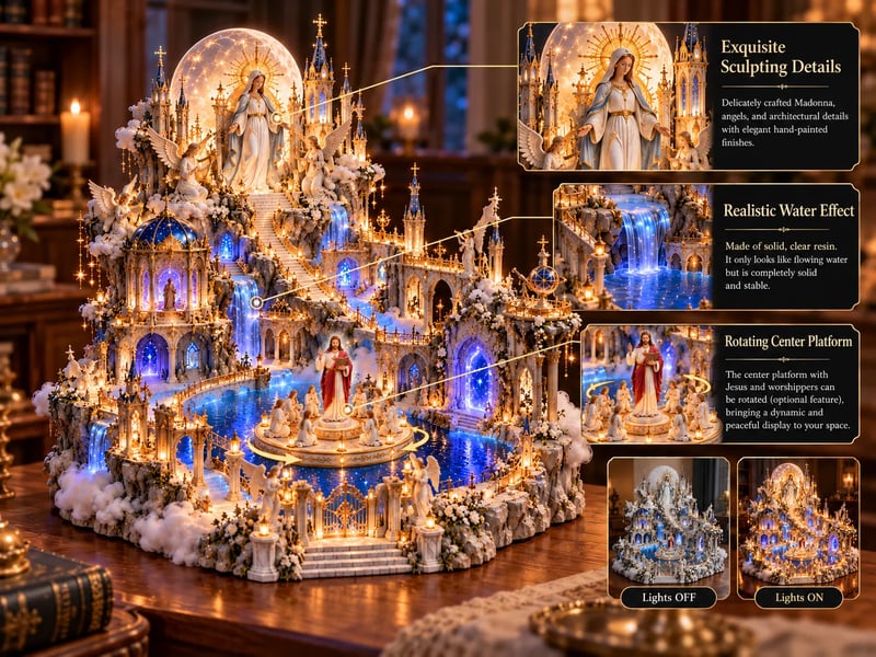 ✝️ Heavenly Light Sanctuary – Illuminated Cathedral Diorama with Rotating Faith Scene