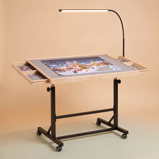 🧩 Adjustable Rolling Puzzle Table with Storage Drawers – Puzzle in Comfort