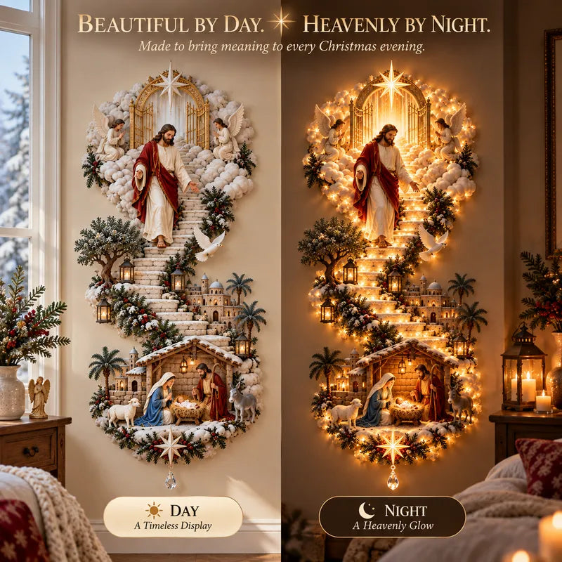 ✨ Jesus Light of Heaven Christmas Wall Hanging – Illuminated Nativity Wall Decor