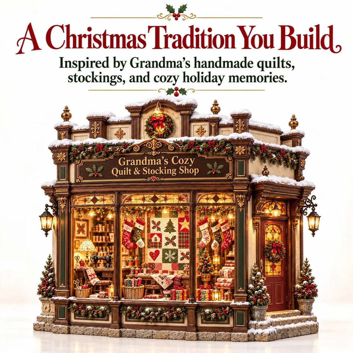 🧵 Cozy Quilt Shop DIY Kit – Light‑Up Christmas Miniature You Build Yourself