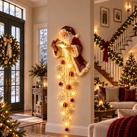 🎅 Light-Up Santa Christmas Wall Décor – Starfall Gift Cascade