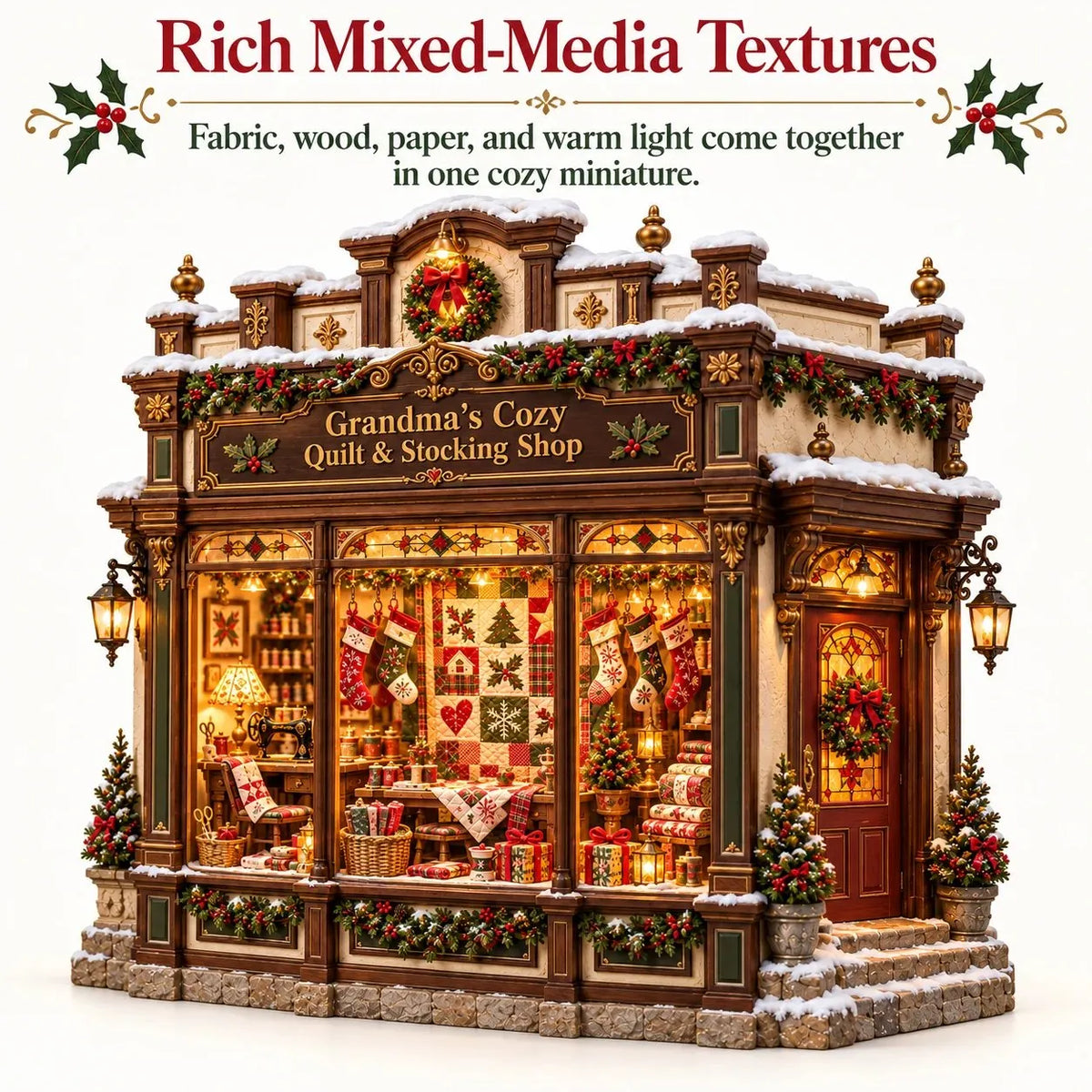 🧵 Cozy Quilt Shop DIY Kit – Light‑Up Christmas Miniature You Build Yourself