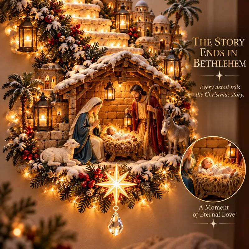 ✨ Jesus Light of Heaven Christmas Wall Hanging – Illuminated Nativity Wall Decor