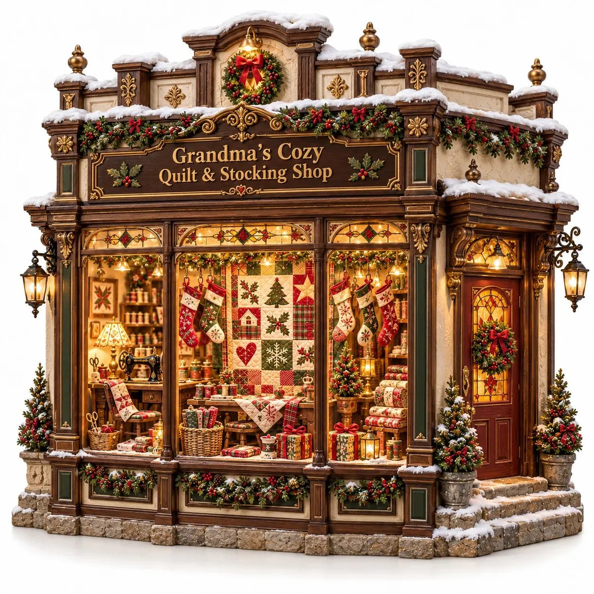 🧵 Cozy Quilt Shop DIY Kit – Light‑Up Christmas Miniature You Build Yourself