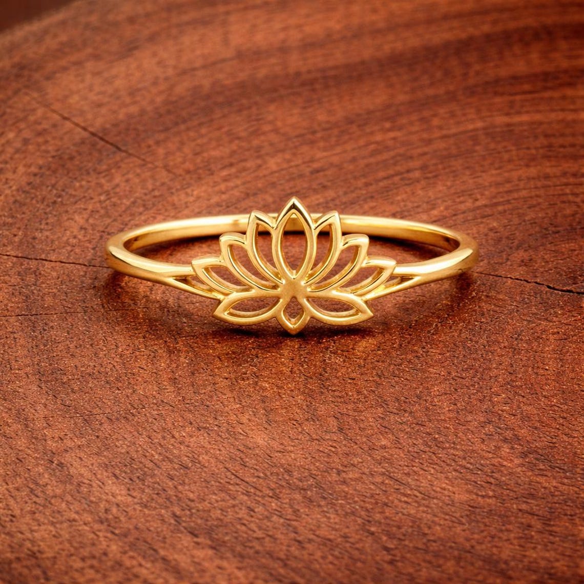 Golden Lotus Flower Ring Plated Unique Flower Design Rings Gift for Her