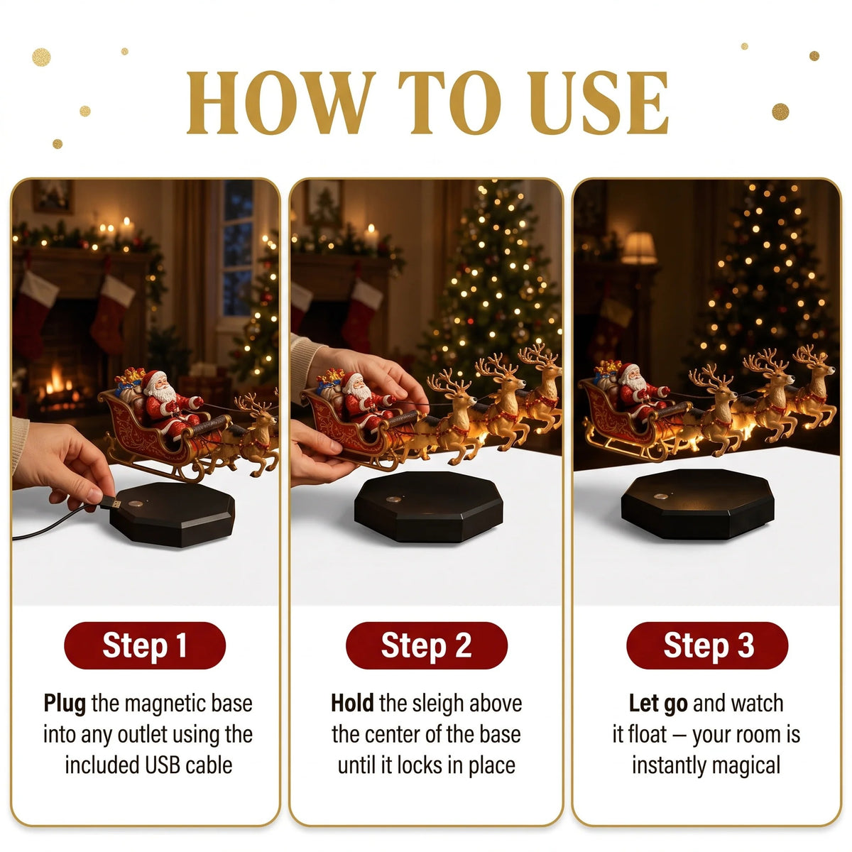 🎅 Magnetic Floating Christmas Sleigh – LED Holiday Decoration