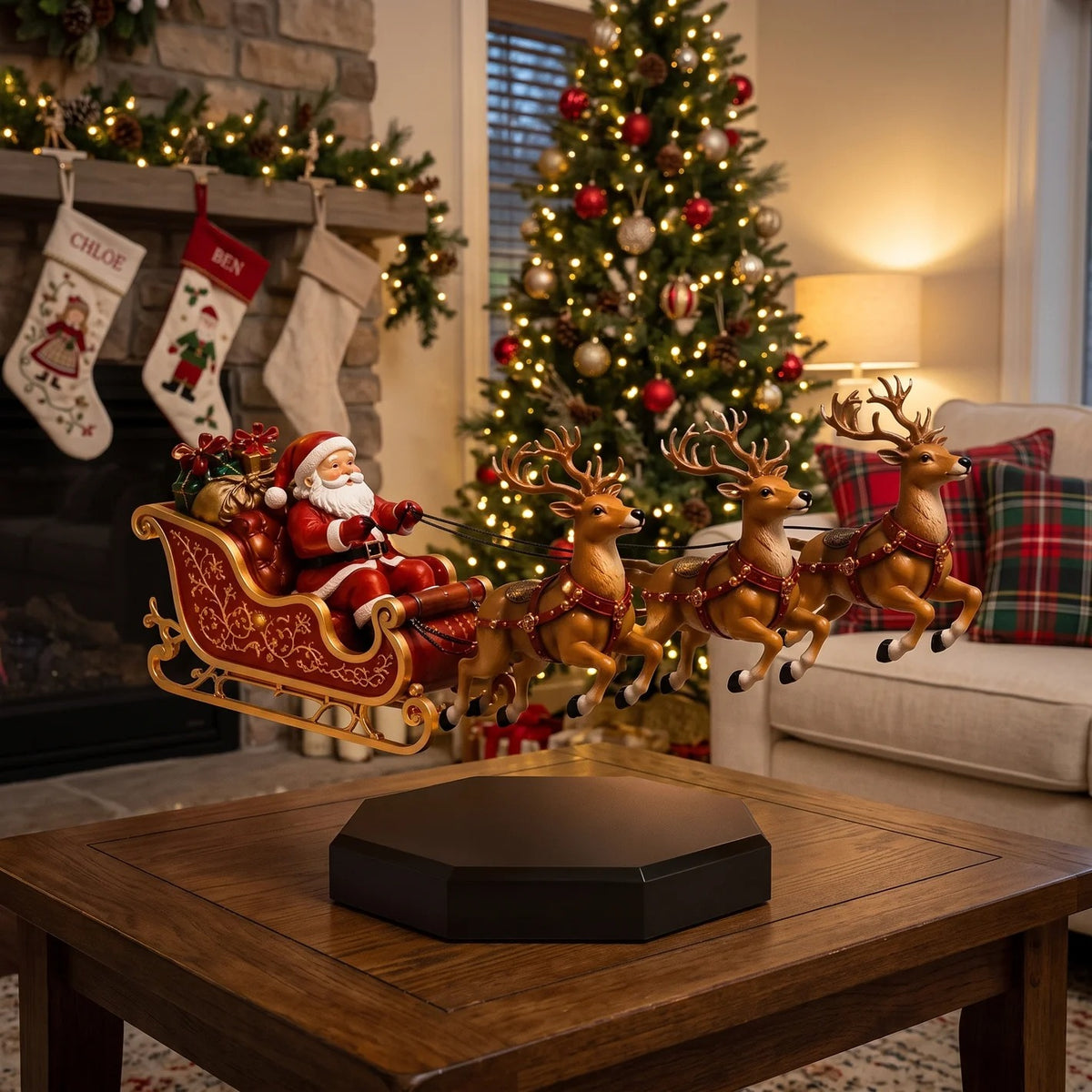 🎅 Magnetic Floating Christmas Sleigh – LED Holiday Decoration